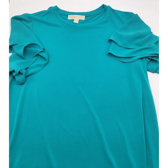Michael Michael Kors SZ LG Teal Jersey SS Flutter Sleeve Shift T-Shirt Dress - Picture 7 of 9